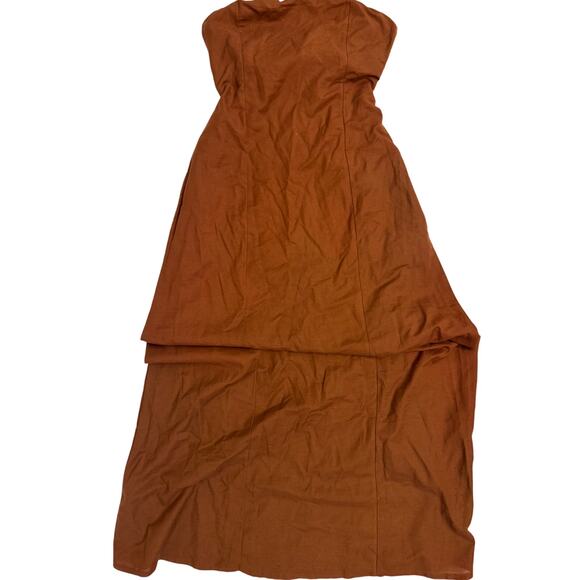 NWT Women's Japna Linen Blend Dress Size M Chocolate Brown Strapless Tie Back - Picture 1 of 6